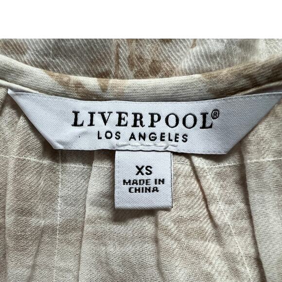LIVERPOOL TOP WOMENS XSMALL FLUTTER SLEEVE WOVEN GAUZE BLOUSE TAN WHITE NEW - Picture 4 of 11